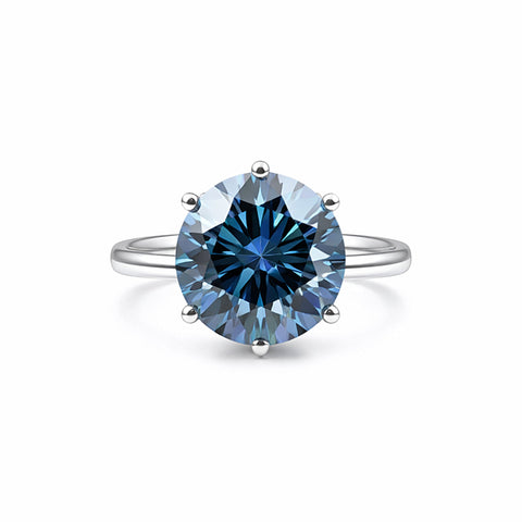 3.45 Ct Round Cut Blue Lab Grown Diamond Ring — VS1 Clarity, 18k Gold Vermeil