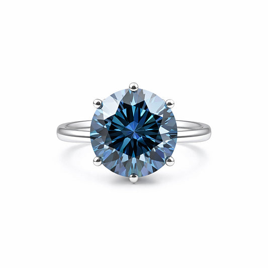 3.45 Ct Round Cut Blue Lab Grown Diamond Ring — VS1 Clarity, 18k Gold Vermeil