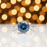 Certified 2.75 ct DEW Blue Moissanite Ring Round Cut In For Sister 18K Gold Plated Vermeil