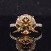 4 ct DEW Certified Round Cut Champagne Moissanite Ring With Accents Wedding 18K Gold Plated