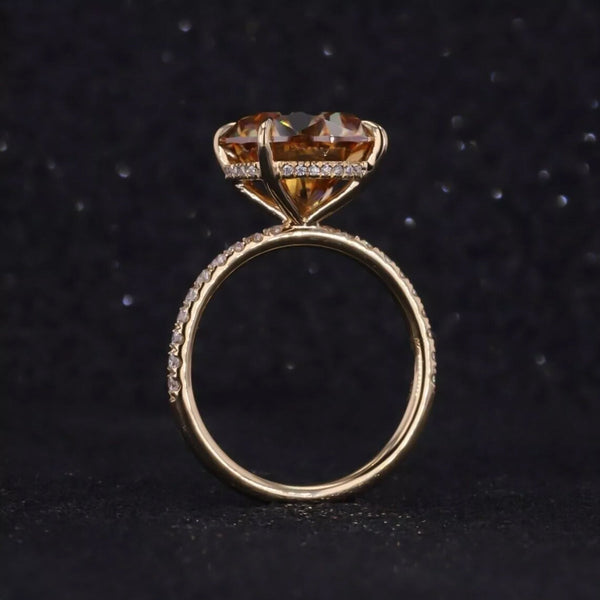 4 ct DEW Certified Round Cut Champagne Moissanite Ring With Accents Wedding 18K Gold Plated
