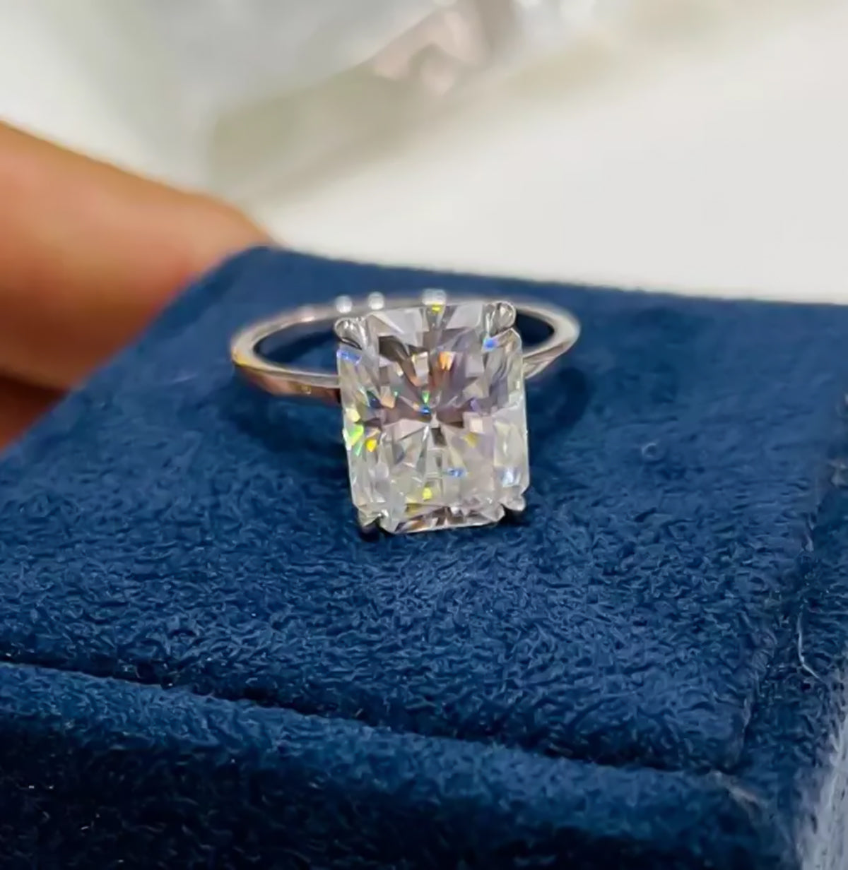 5.36 ct DEW Radiant Cut White Moissanite Solitaire Wedding Ring 18K Gold Plated