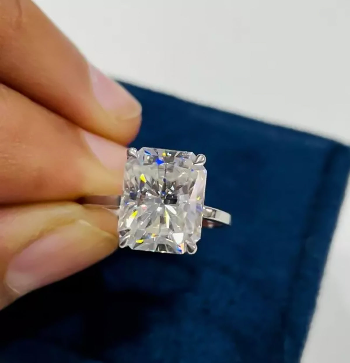 5.36 ct DEW Radiant Cut White Moissanite Solitaire Wedding Ring 18K Gold Plated