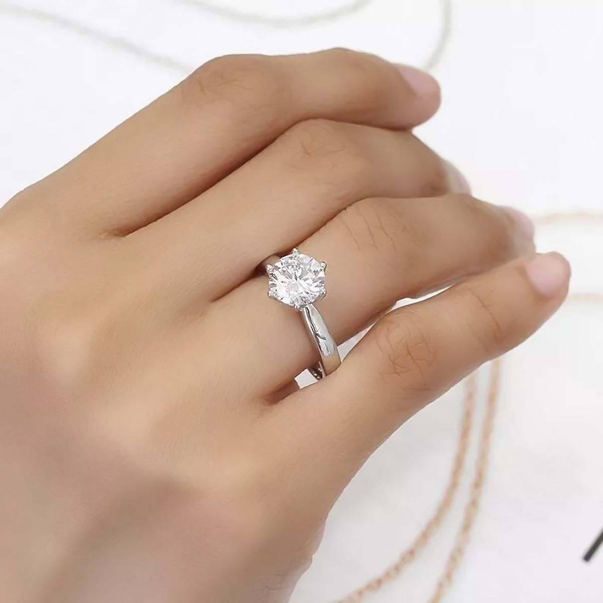 2.80 ct DEW Certified Round Cut White Moissanite Solitaire Ring For Wife 18K Gold Plate 18K Gold Plated