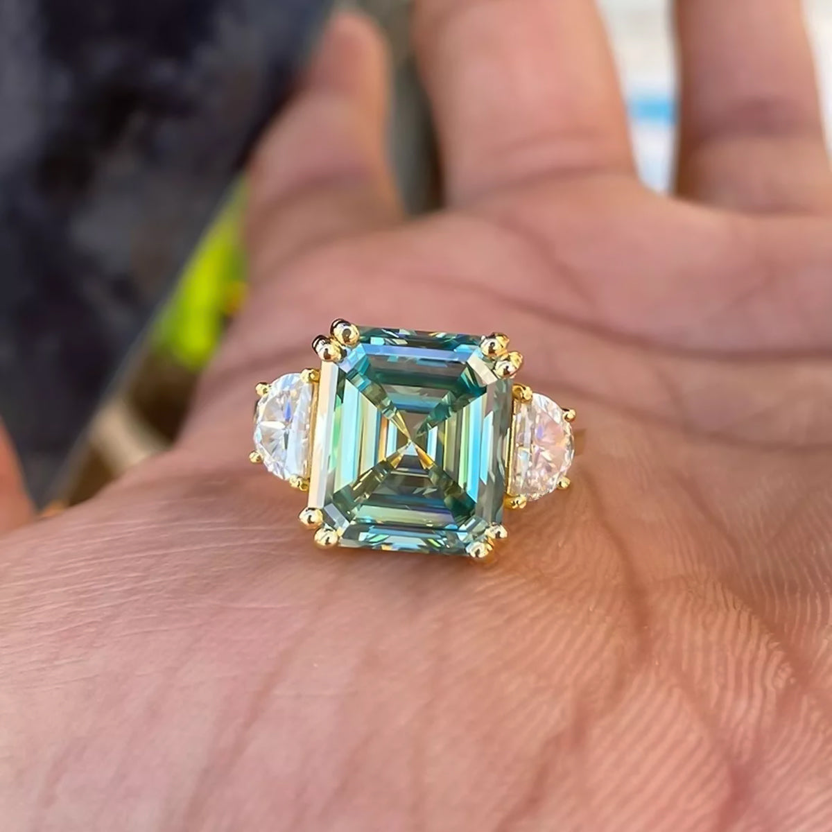 12.20 ct DEW Ascher Cut Certified Blue Moissanite Ring For Someone Special Gift 18K Gol 18K Gold Plated