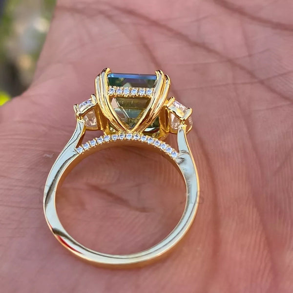 12.20 ct DEW Ascher Cut Certified Blue Moissanite Ring For Someone Special Gift 18K Gol 18K Gold Plated