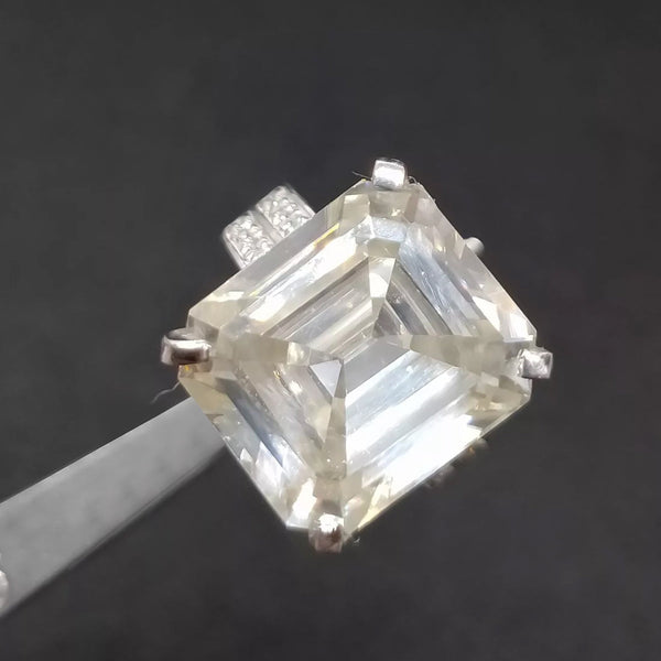 12.65 ct DEW Certified Emerald Cut Moissanite Solitaire Ring in For New Year 18K Gold P 18K Gold Plated