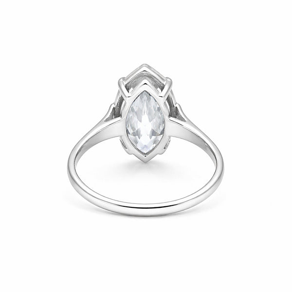 Close-up of marquise cut lab diamond, VS1 clarity, full crown and pavilion