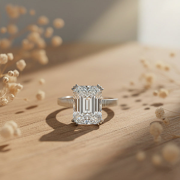 9.45ct DEW White Moissanite Radiant Solitaire Ring