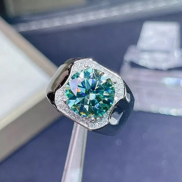 5.80ct DEW Blue Moissanite Round Solitaire Ring