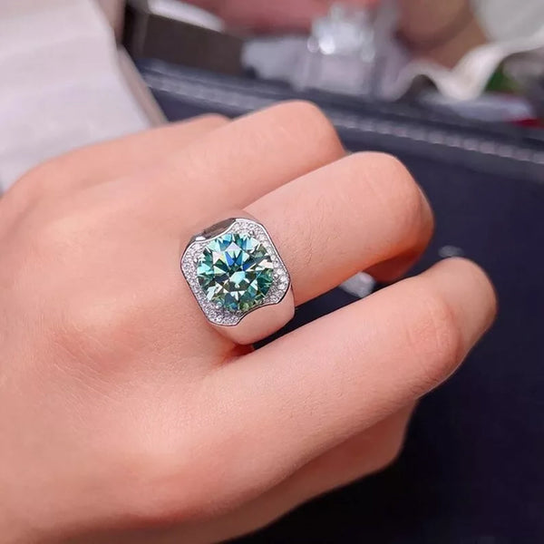 5.80ct DEW Blue Moissanite Round Solitaire Ring