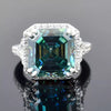 8.7ct DEW Blue Moissanite Asscher Solitaire Ring