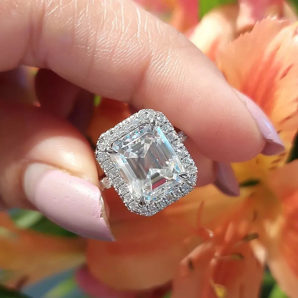 4.5ct DEW White Moissanite Emerald Solitaire Ring