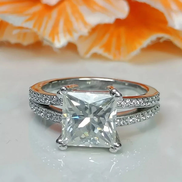 4.25ct DEW White Moissanite Princess Solitaire Ring