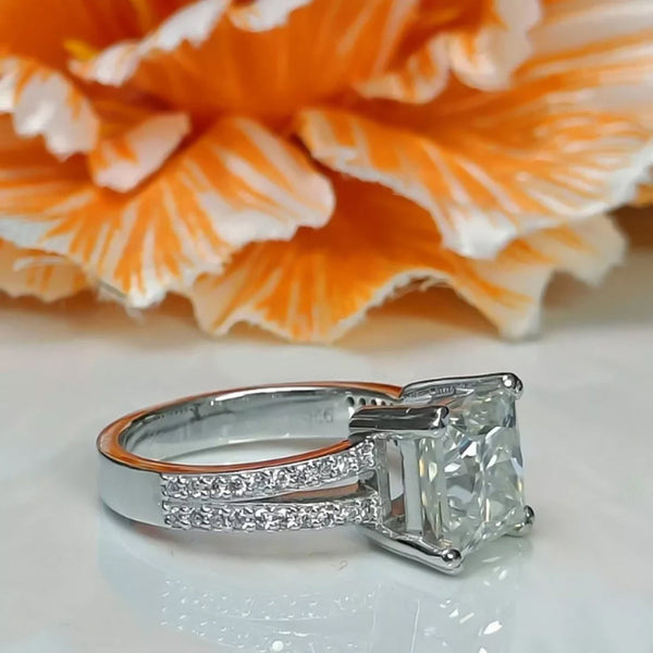 4.25ct DEW White Moissanite Princess Solitaire Ring
