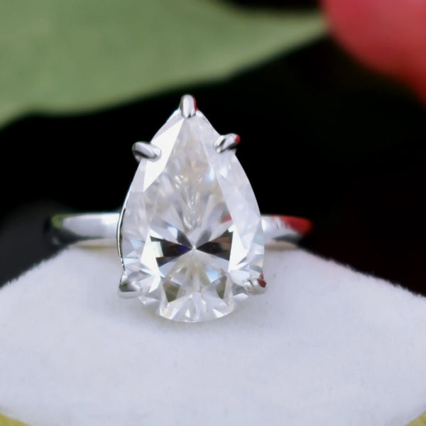 8.35ct DEW White Moissanite Pear Solitaire Ring