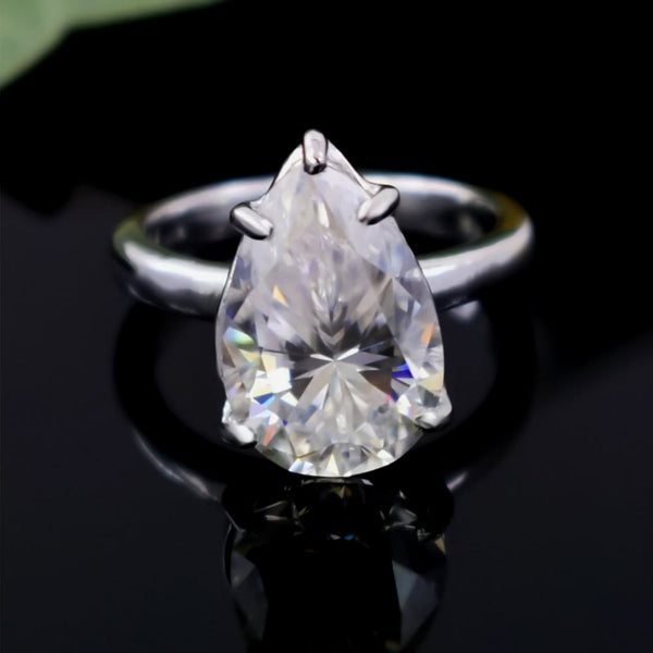 8.35ct DEW White Moissanite Pear Solitaire Ring
