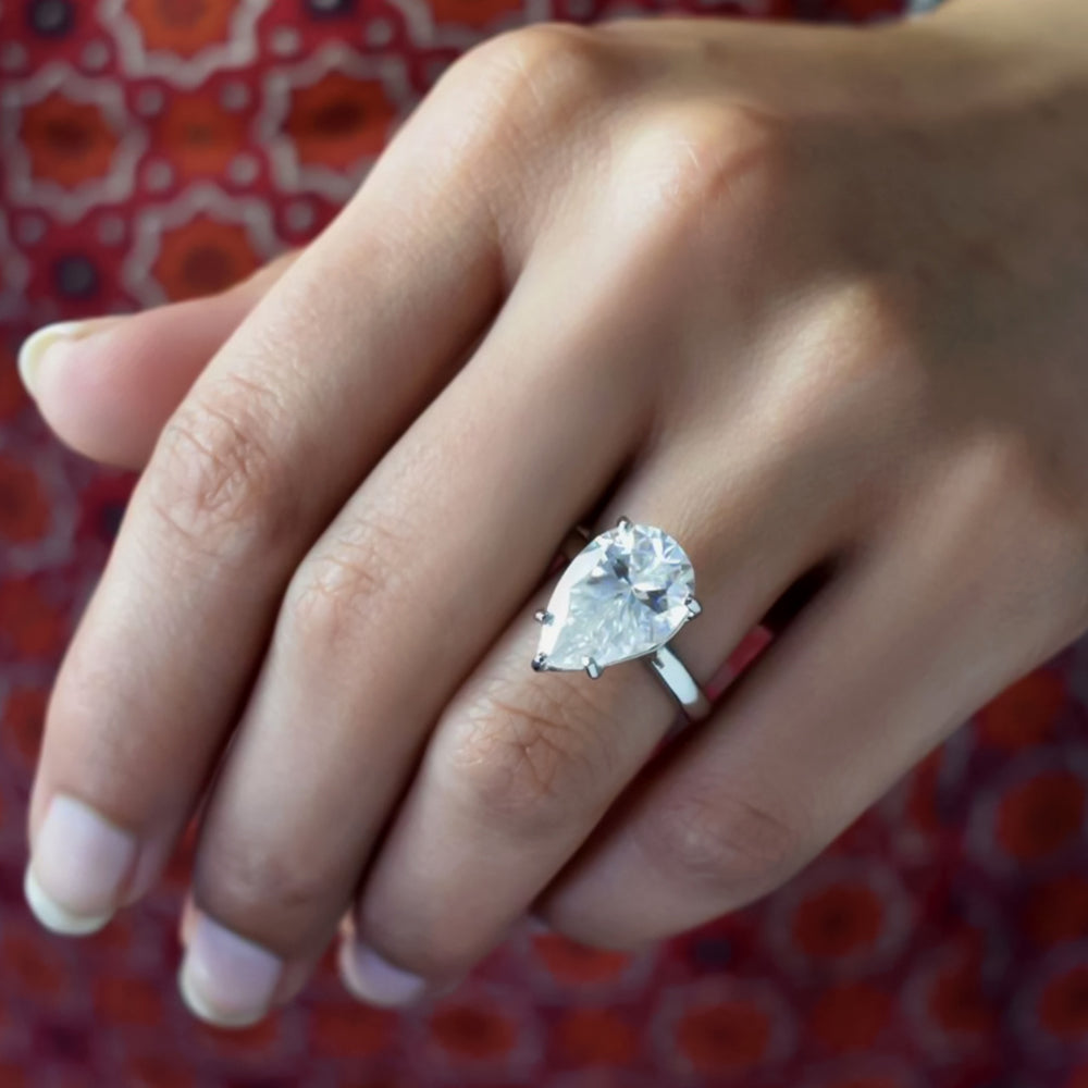 8.35ct DEW White Moissanite Pear Solitaire Ring
