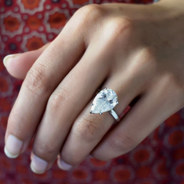 8.35ct DEW White Moissanite Pear Solitaire Ring