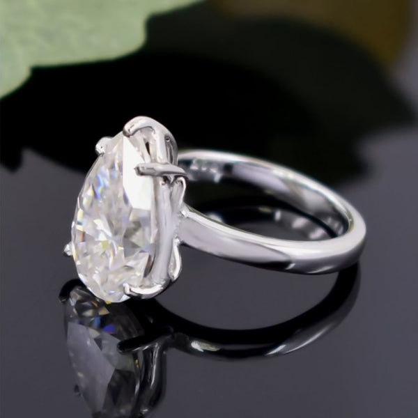 8.35ct DEW White Moissanite Pear Solitaire Ring