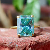 10.4ct DEW Blue Moissanite Emerald Solitaire Ring