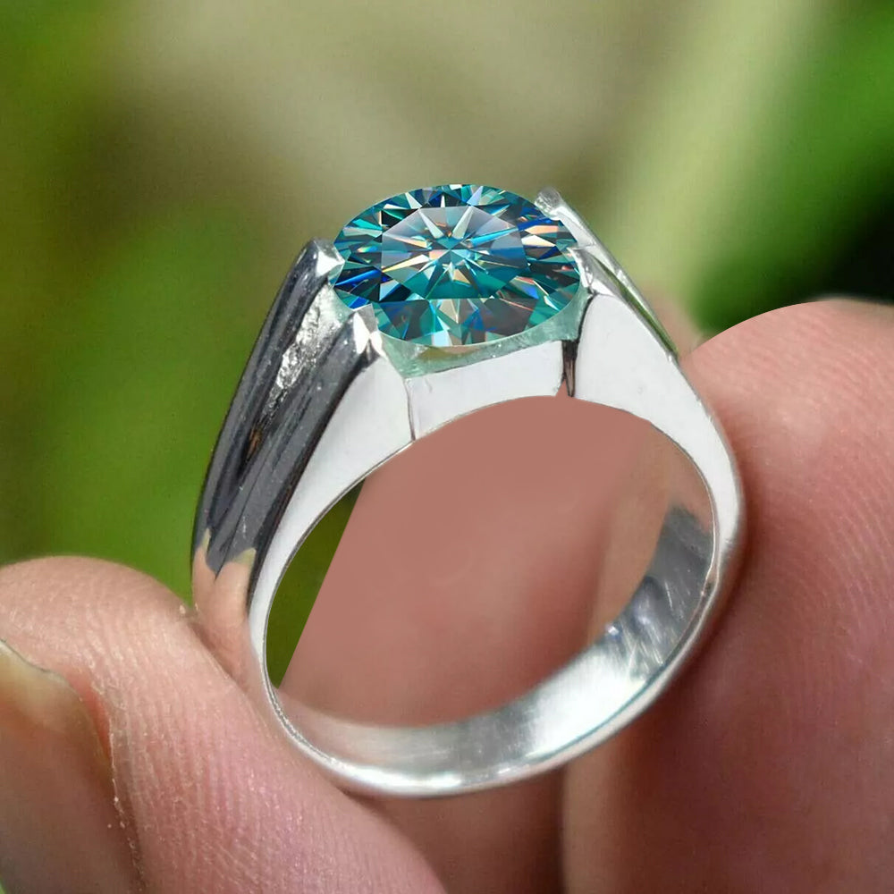 2.50ct DEW Blue Moissanite Round Solitaire Ring
