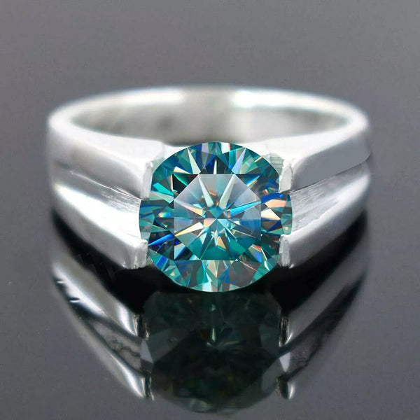 2.50ct DEW Blue Moissanite Round Solitaire Ring