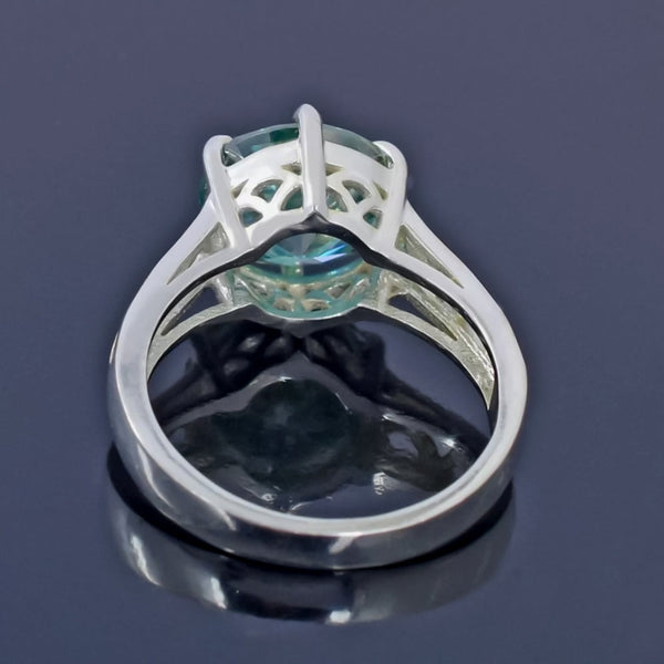 5.5ct DEW Blue Moissanite Round Solitaire Ring