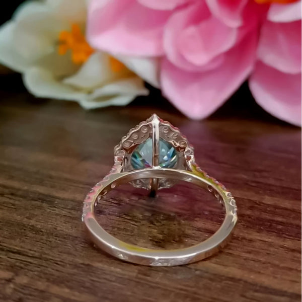 4.7ct DEW Blue Moissanite Pear Solitaire Ring