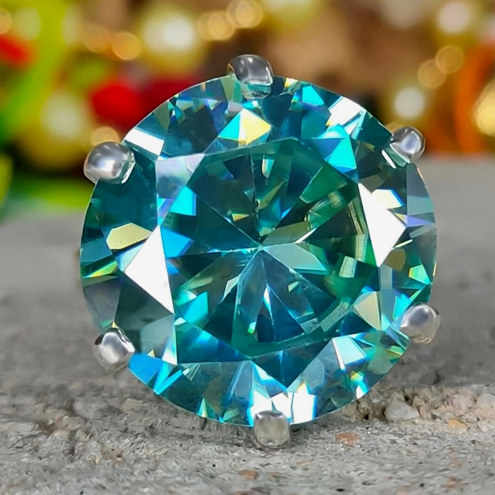 17.2ct DEW Blue Moissanite Round Solitaire Ring