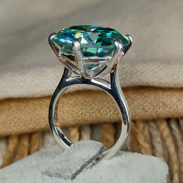 17.2ct DEW Blue Moissanite Round Solitaire Ring