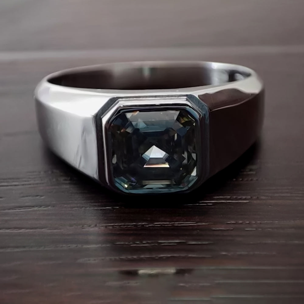3.7ct DEW Grey Moissanite Asscher Solitaire Ring