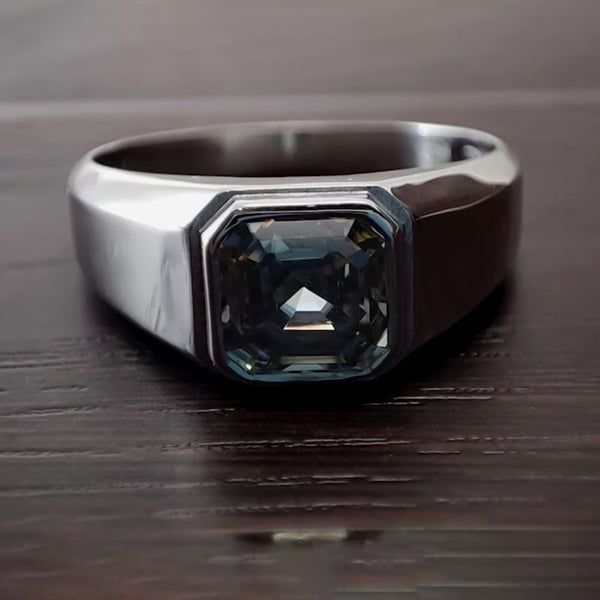 3.7ct DEW Grey Moissanite Asscher Solitaire Ring