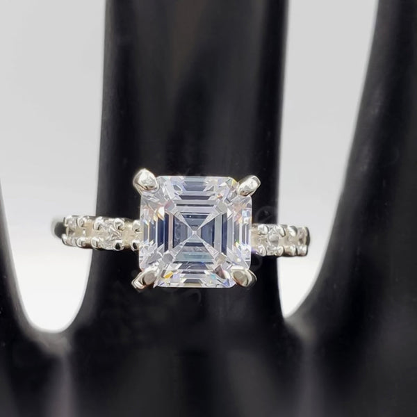 4.7ct DEW White Moissanite Asscher Solitaire Ring