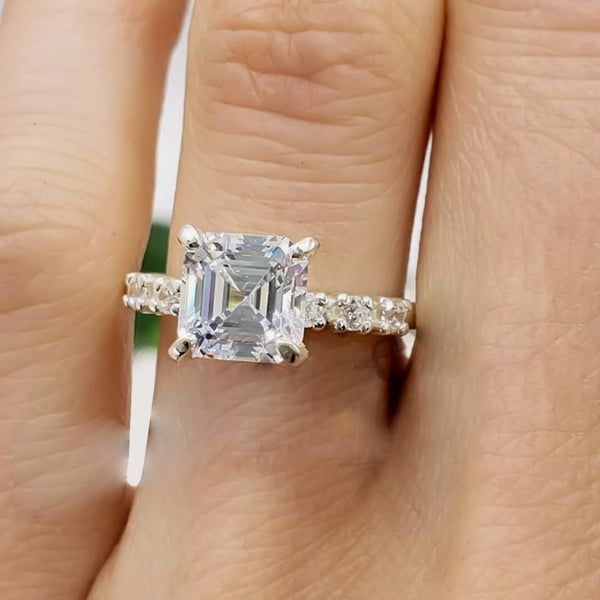 4.7ct DEW White Moissanite Asscher Solitaire Ring