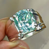 8.3ct DEW Blue Moissanite Cushion Solitaire Ring