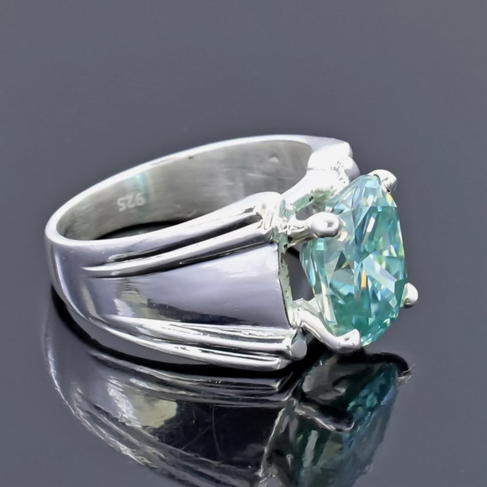 8.3ct DEW Blue Moissanite Cushion Solitaire Ring