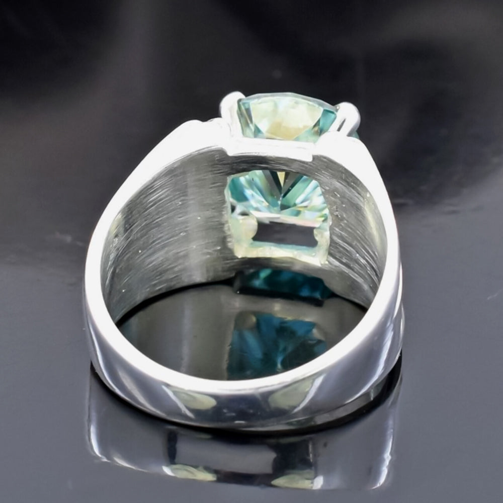 8.3ct DEW Blue Moissanite Cushion Solitaire Ring