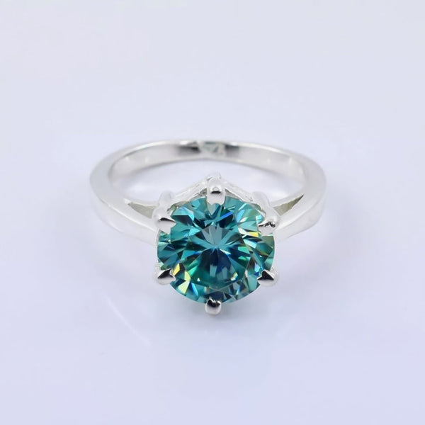 3.65 ct DEW Blue Moissanite Round Solitaire Ring - 18K Gold Vermeil on 925 Sterling Silver
