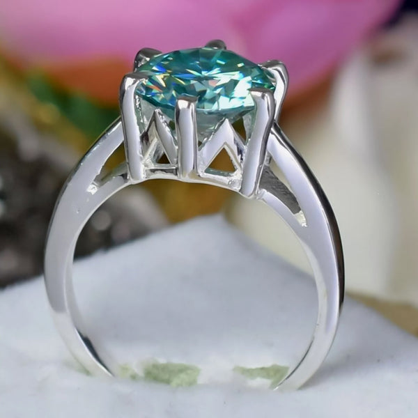 3.65 ct DEW Blue Moissanite Round Solitaire Ring - 18K Gold Vermeil on 925 Sterling Silver