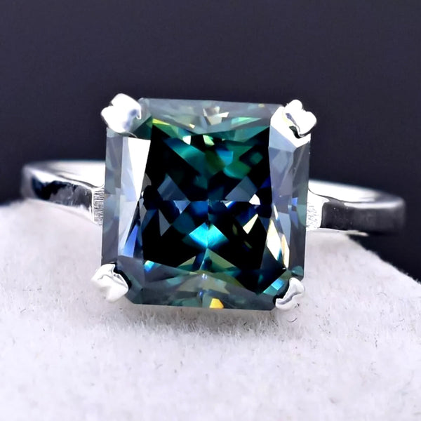 7.5 ct DEW Blue Moissanite Asscher Solitaire Ring - 18K Gold Vermeil on 925 Sterling Silver