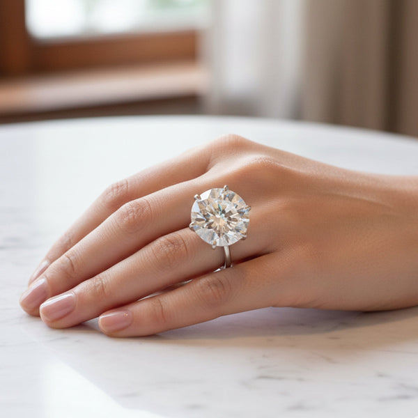 43.50 ct DEW Large Certified F VS1 White Moissanite Solitaire Ring In 18K Gold Plated V 18K Gold Plated