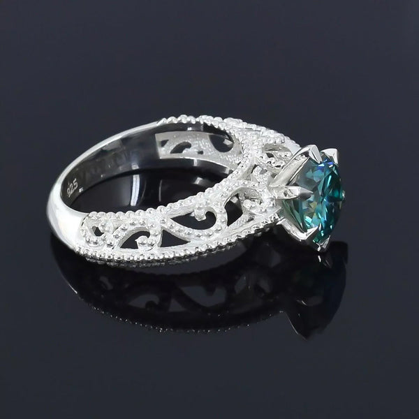 2.90 ct DEW Certified Round Cut Blue Moissanite Solitaire Ring In Gold Vermeil