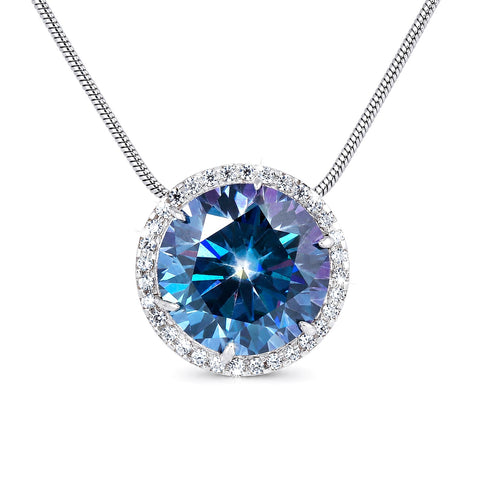 20.00ct DEW Blue Moissanite Round Pendant Necklace