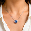 20.00ct DEW Blue Moissanite Round Pendant Necklace