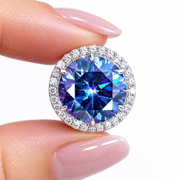 20.00ct DEW Blue Moissanite Round Pendant Necklace