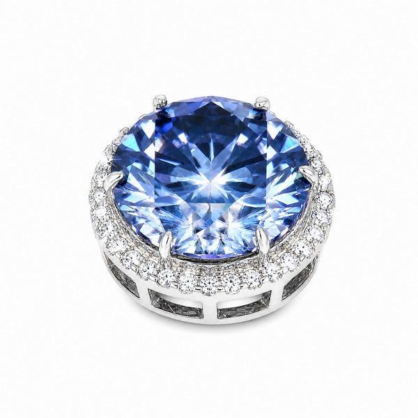 20.00ct DEW Blue Moissanite Round Pendant Necklace