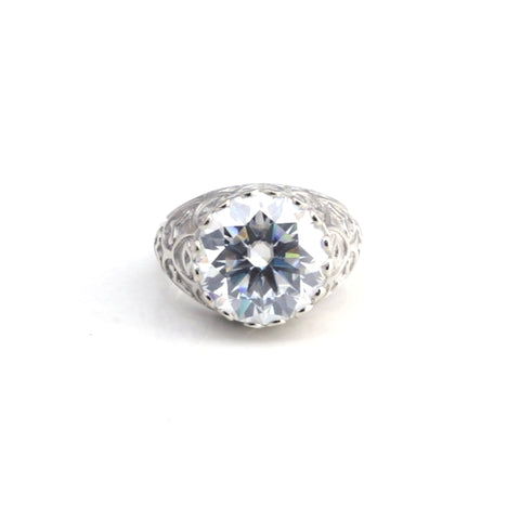 9.85 ct DEW Certified White Moissanite Ring In Gold Vermeil– Rare Wedding Gift Idea