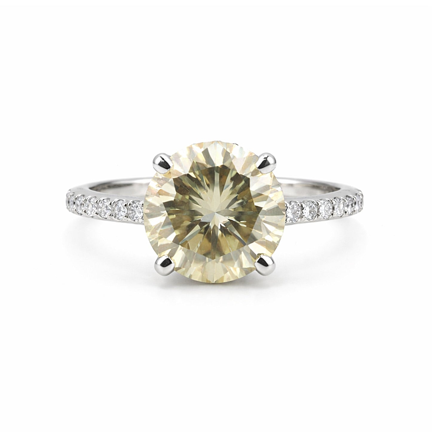 10.50 ct DEW Champagne Moissanite Ring in Prong Set Certified Stone 18K Gold Plated Ver 18K Gold Plated
