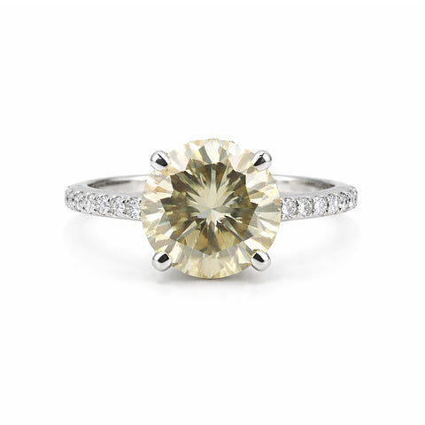 10.50 ct DEW Champagne Moissanite Ring in Prong Set Certified Stone 18K Gold Plated Ver 18K Gold Plated